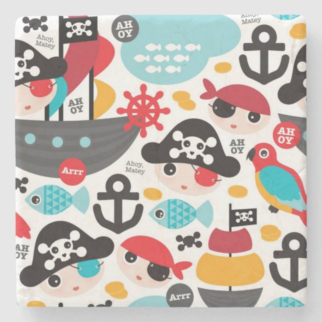 Retro pirates illustration sailing stone coaster (Front)