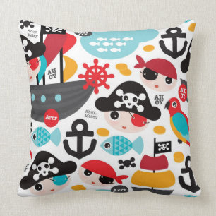 Retro pirates illustration sailing throw pillow