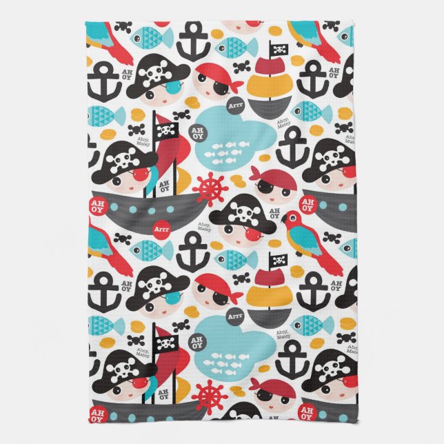 Retro pirates illustration sailing towel (Vertical)
