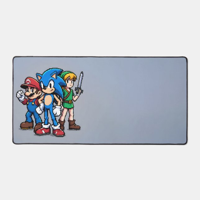 Retro Pixel Arcade Heroes Desk Mat (Front)