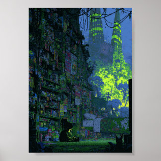 Retro Pixel Art Cyberpunk Alleyway Poster