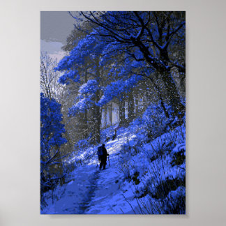 Retro Pixel Art Hiker on a Snowy Mountain Poster