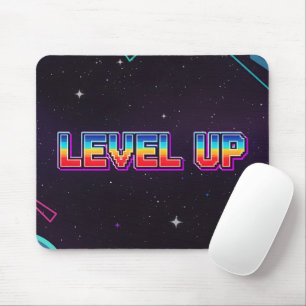 Retro Pixel Art LEVEL UP Gaming Stars Mouse Pad