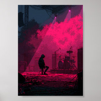 Retro Pixel Art Musician Resting on Stage Poster