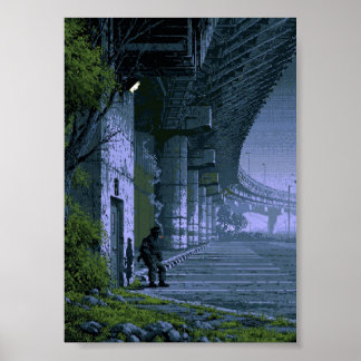 Retro Pixel Art Noir Officer Smoking Poster