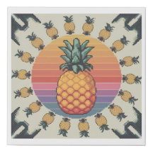 Retro Pixel Art Pineapple Design with Sunset 