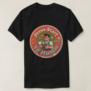 Retro Pixel Art Press Start to Hustle Coffee  T-Shirt