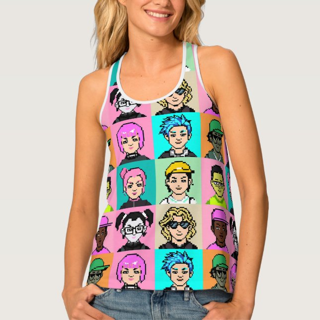 Retro Pixel Art Racerback Tank Top for Women (Front)