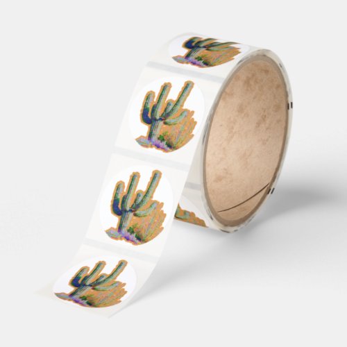 Retro Pixel Cactus Glitch Art Labels