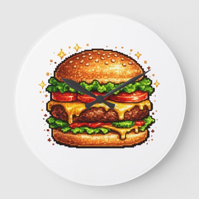 Retro Pixel Cheeseburger Clock (Front)