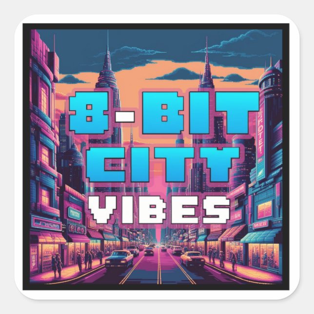 Retro Pixel City  Square Sticker (Front)
