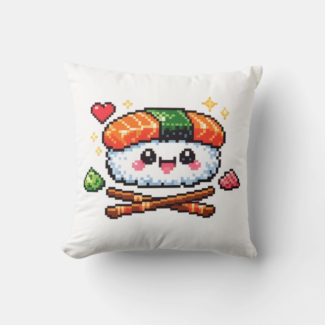 Retro Pixel Cute Kawaii Sushi Cushion Pillow (Front)