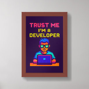 Retro Pixel Developer Neon Art Framed Art