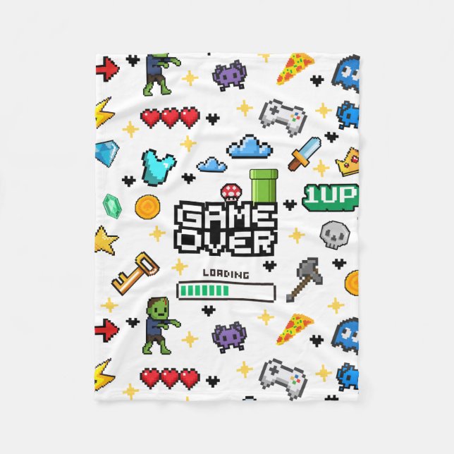 Retro Pixel Gamer Thrown Blanket, Gift for Gamers (Front)