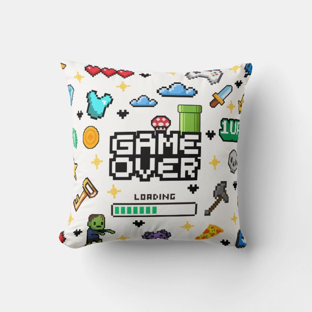 Retro Pixel Gaming Throw Cushion Video Gamer Gift (Front)