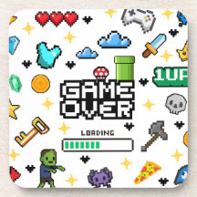Retro Pixel Gaming Video Gamer Drinks Coaster