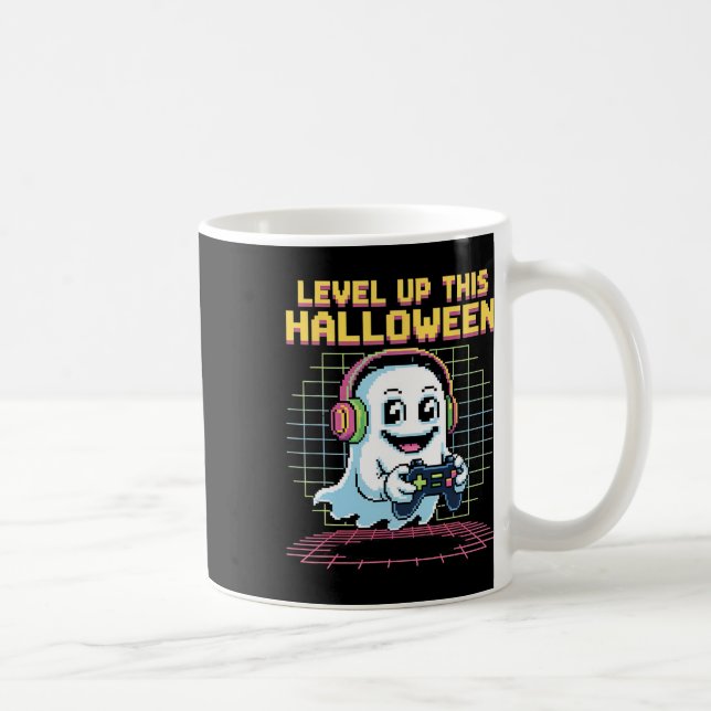Retro Pixel Ghost Gamer Halloween Cute Spooky Gami Coffee Mug (Right)