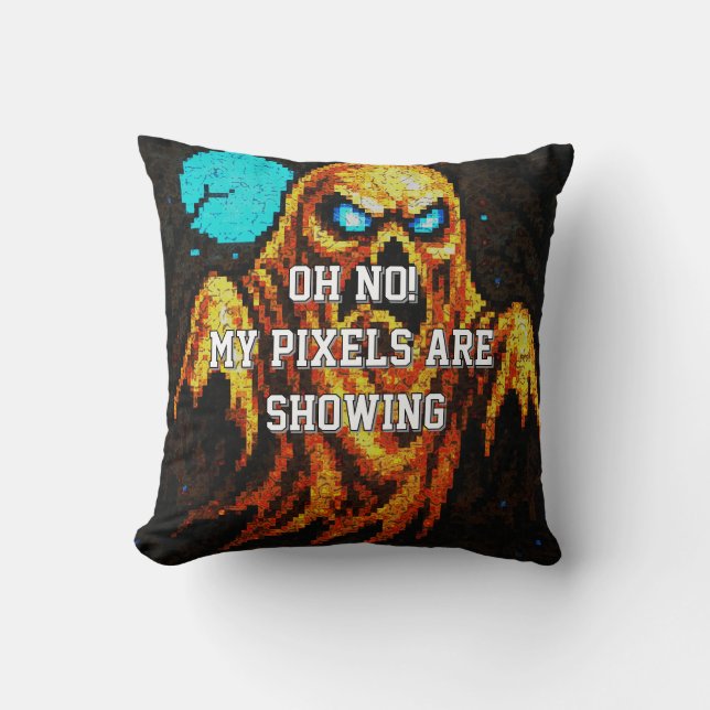 Retro Pixel Ghost  Throw Pillow (Front)