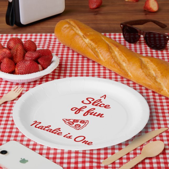 Retro Pizza 1st Hand Written Slice Of Fun Birthday Paper Plates (Picnic)