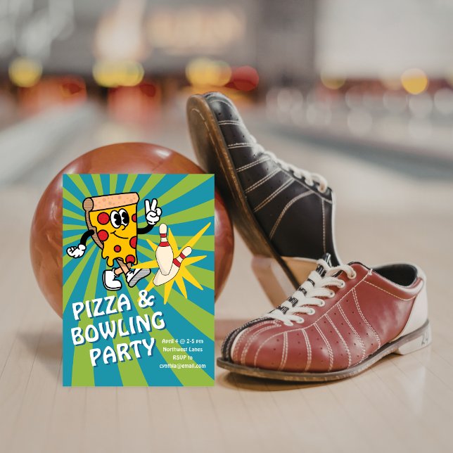 Retro Pizza and Bowling Birthday Invitation (Creator Uploaded)