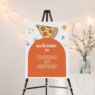 Retro Pizza Birthday Welcome Sign Party Decor