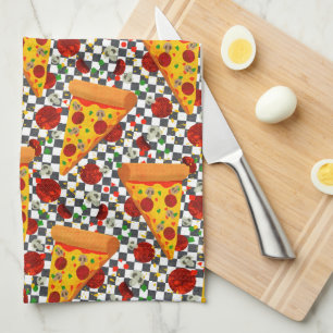 Retro Pizza Slice Pattern in Diner Colors Kitchen Towel