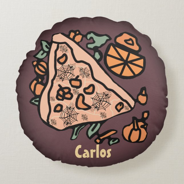 Retro Pizza with a Pumpkin Twist Round Pillow (Front)