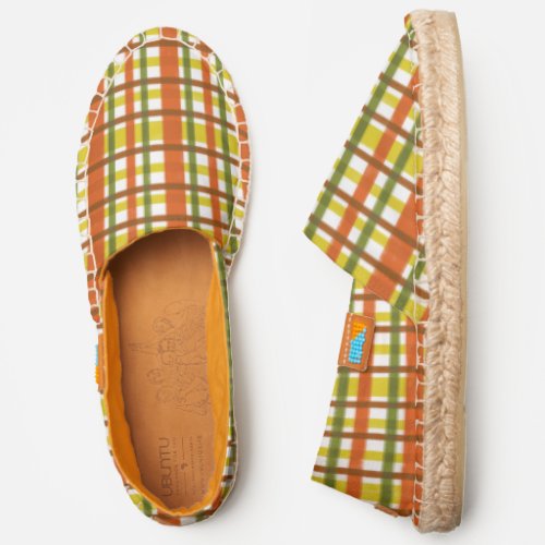 Retro Plaid 1950s Mid_Century Modern Orange Green Espadrilles