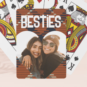 Retro Plaid Besties Photo Heart Poker Cards