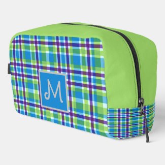 Retro Plaid in blue& lime - add monogram 