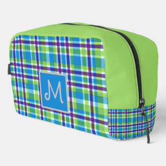 Retro Plaid in blue& lime - add monogram  Dopp Kit