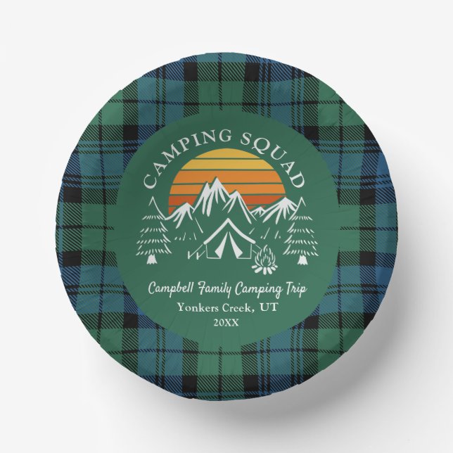Retro Plaid Tartan Family Camping Squad Campbell Paper Bowls (Front)