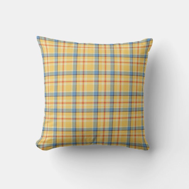 Retro Plaid Yellow, Blue, Red   Throw Pillow (Front)