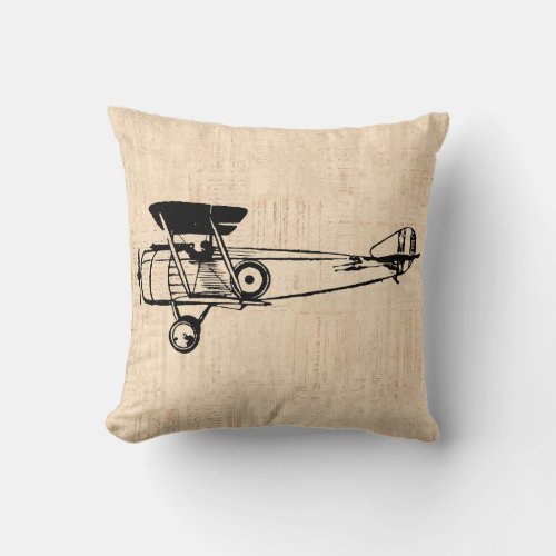 Retro Plane Illustrated Art Aviation Themed Throw Pillow