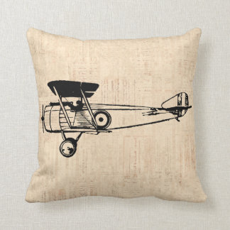 Retro Plane Illustrated Art Aviation Themed Throw Pillow