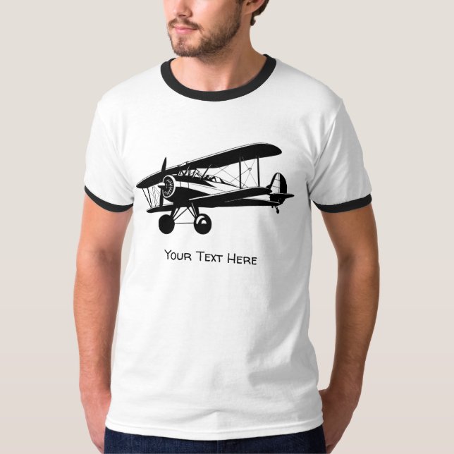 Retro Plane Silhouette Aircraft Custom Text T-Shirt (Front)