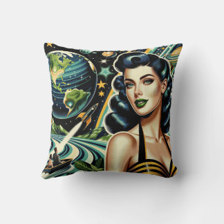 Retro Planet Pin-Up  Throw Pillow