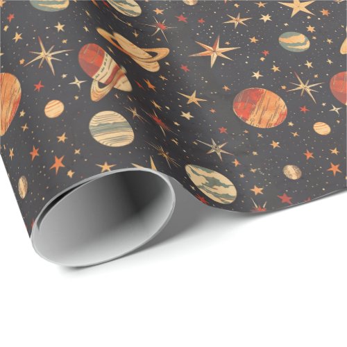 Retro Planet Space Themed Wrapping Paper