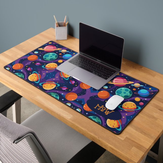 Retro Planets Monogrammed Desk Mat (Office 2)