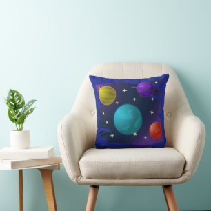 Retro Planets Throw Pillow