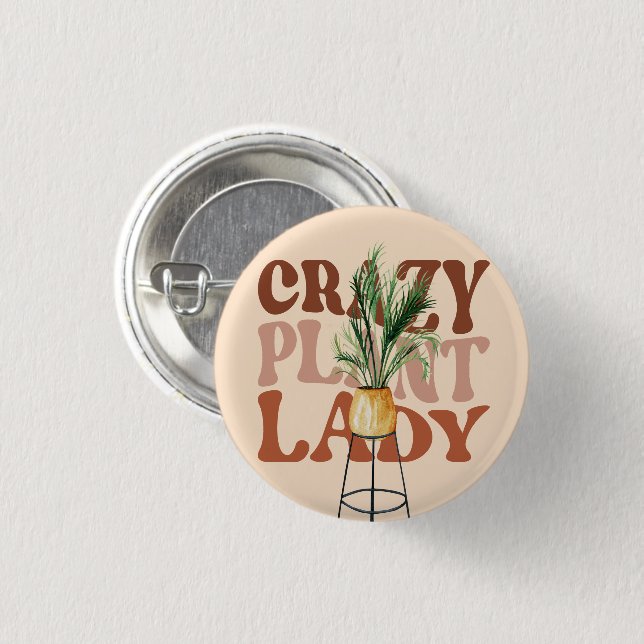 Retro Plant Lady Watercolor Plants Typography    Button (Front & Back)