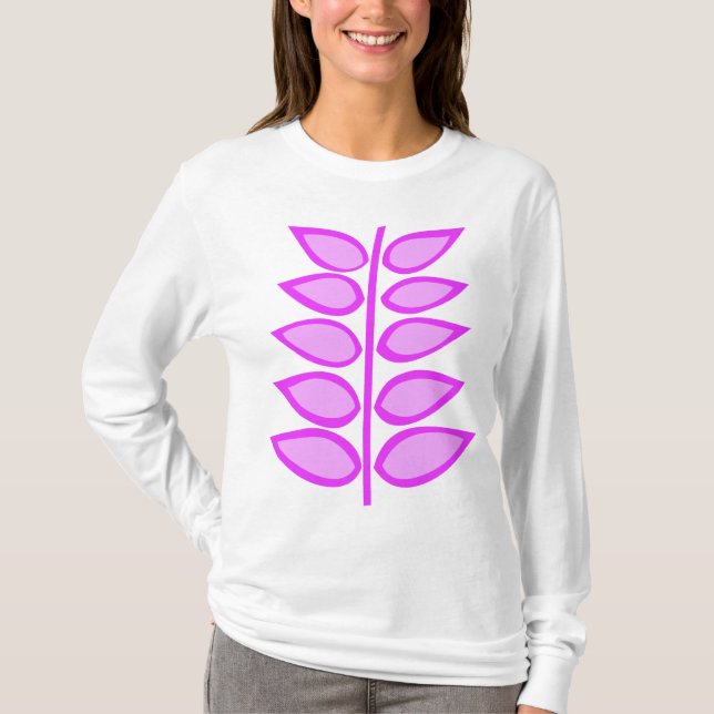 Retro Plant Shades of Magenta Pink T-Shirt (Front)