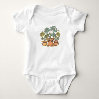Retro Plants Mom Cool Monstera Plant Illustration Baby Bodysuit