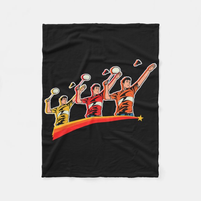 Retro Play Badminton Sport Player Shuttle  Fleece Blanket (Front)