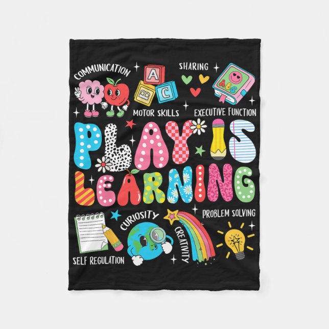 Retro Play Is Learning Kindergarten Teacher Team W Fleece Blanket (Front)