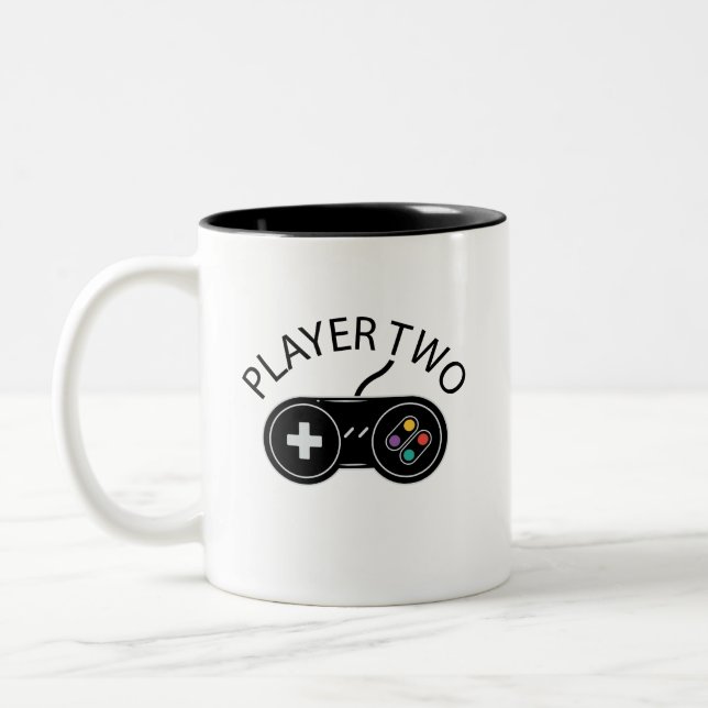 Retro Player Two Gaming Controller Two-Tone Coffee Mug (Left)