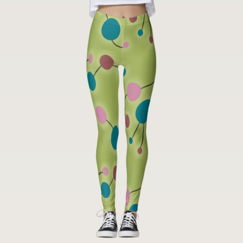 Retro Playful Large Molecules Universe Blue Green Leggings