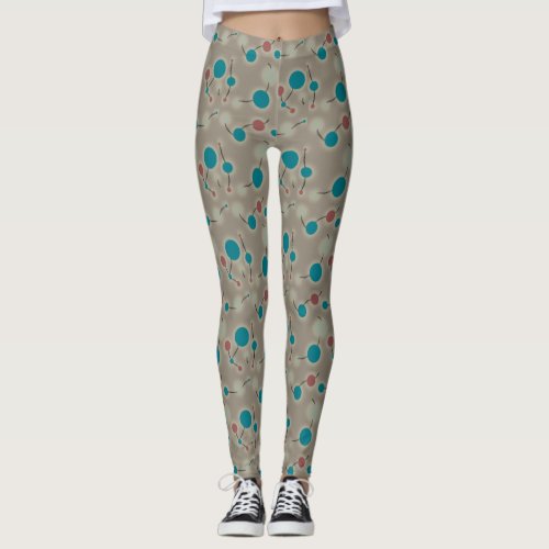 Retro Playful Small Molecules Universe Blue Gray Leggings