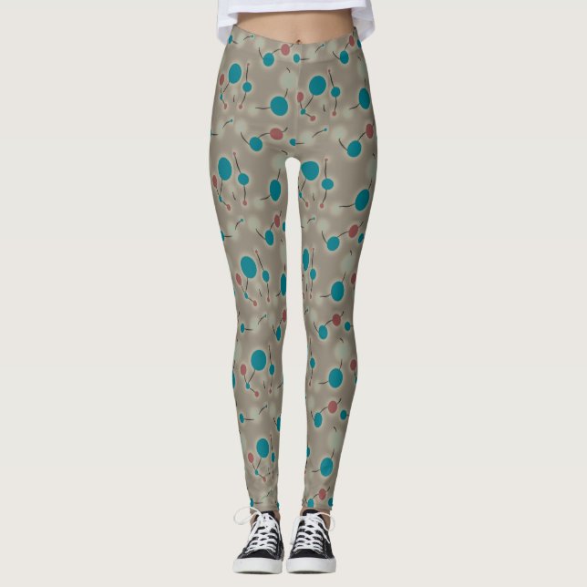 Retro Playful Small Molecules Universe Blue Gray Leggings (Front)