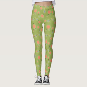 Retro Playful Small Molecules Universe Peach Green Leggings